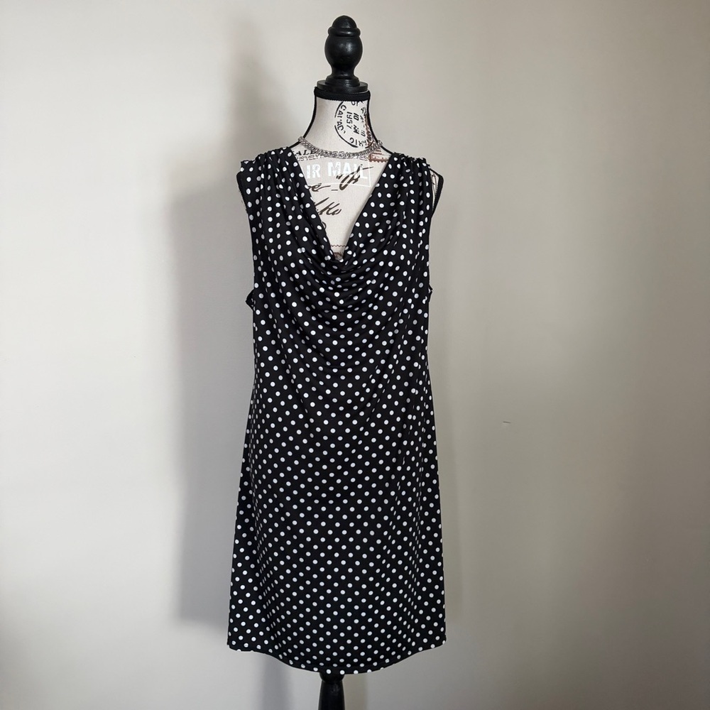 Y2K Jessica Black Polka Dot Cowl Neck Mini Dress Vintage 2000s - Picture 5 of 9
